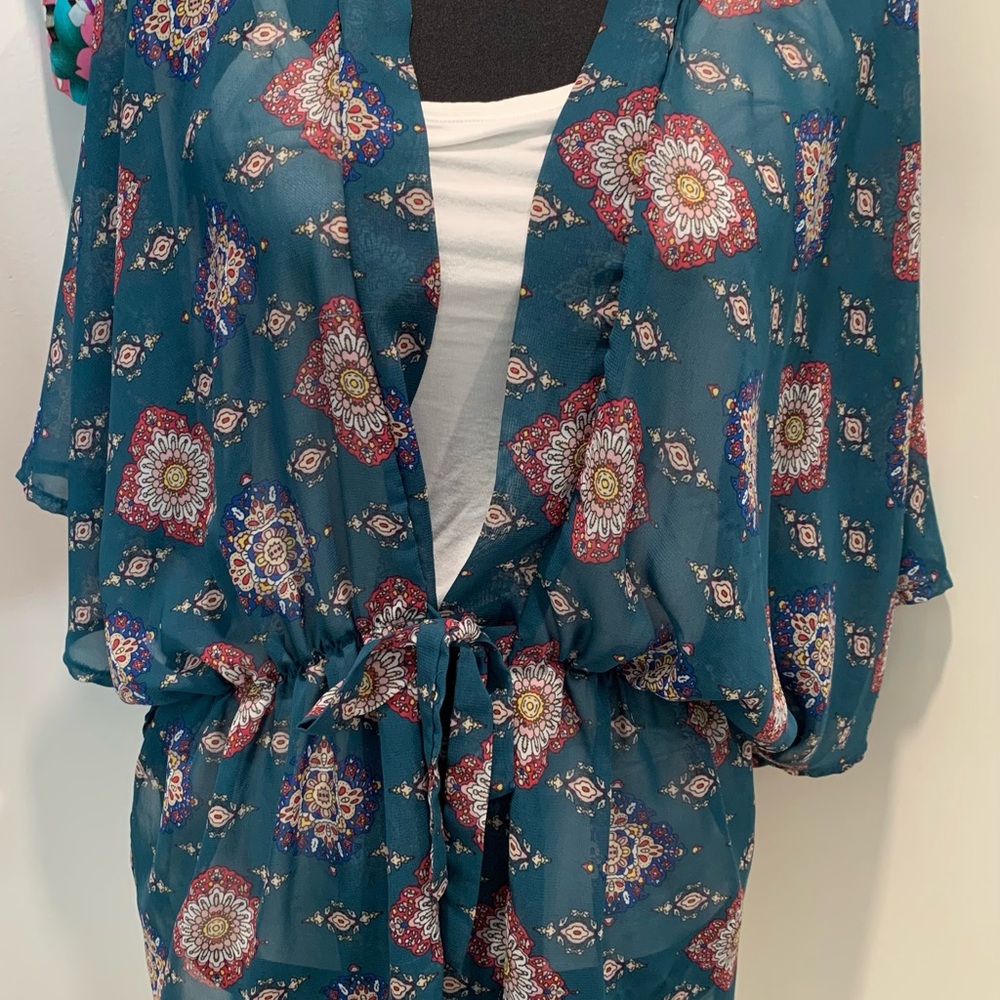 2/$5 Dress Barn Teal and Red Patterned Swim Coverup